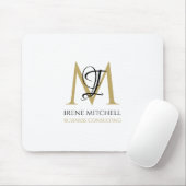 Elegant Zwart Wit Goud Moderne Monogram Naam Muismat (Met muis)
