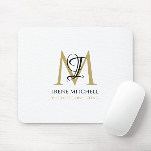 Elegant Zwart Wit Goud Moderne Monogram Naam Muismat (Met muis)