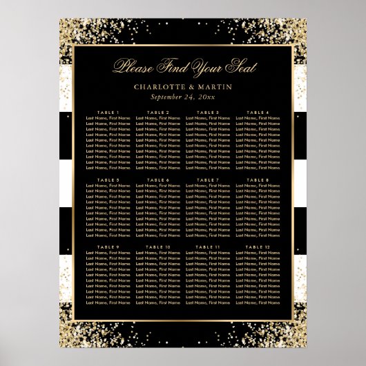 Elegant Zwart Wit Goud Trouwstoel Grafiek 12 Poster (Voorkant)