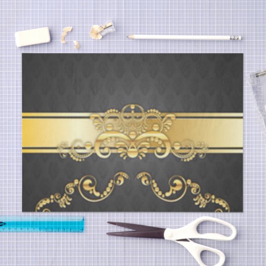 Elegant zwart-wit/goudDamaspatroon - Afdrukontwerp Tissuepapier (Craft)