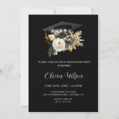 Elegant zwart wit gouden bloemen Foto Afstuderen Kaart (Voorkant)