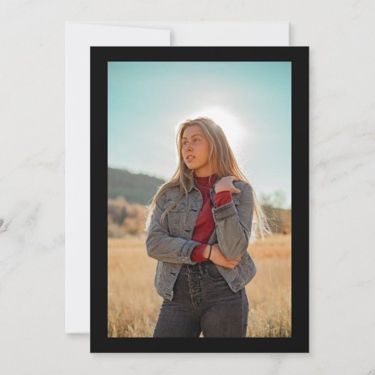 Elegant zwart wit gouden bloemen Foto Afstuderen Kaart (Achterkant)