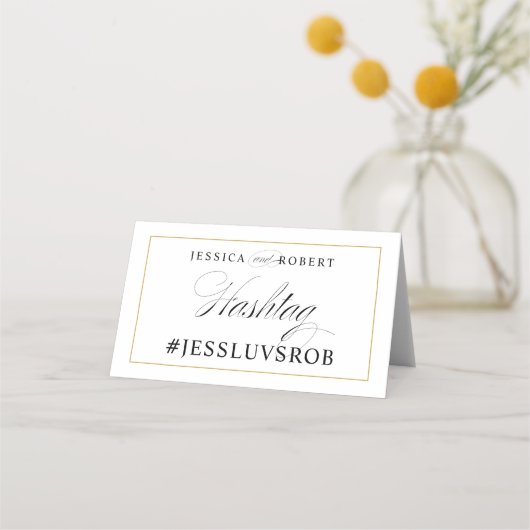 Elegant Zwart-Wit Gouden Rand Hashtag teken Plaatskaartje (Voorkant)