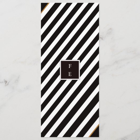 Elegant Zwart Wit & Gouden Streep Bruiloft Menu (Achterkant)