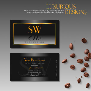 Elegant Zwart Wit Gradiënt Oranje Lijst Monogram Visitekaartje