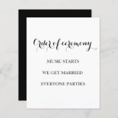 Elegant zwart-wit grappig trouwprogramma (Voorkant / Achterkant)