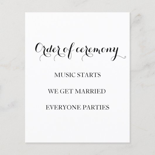 Elegant zwart-wit grappig trouwprogramma (Voorkant)