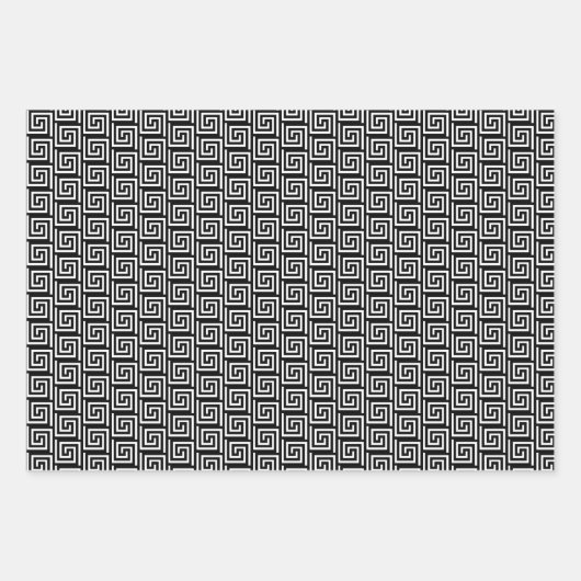 Elegant zwart-wit Grieks toetsenbord mander patroo Inpakpapier Vel (Voorkant 2)