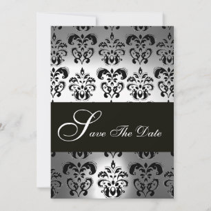 ELEGANT ZWART WIT GRIJS DAMASK MONOGRAM Bruiloft Save The Date