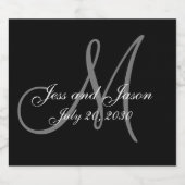 Elegant Zwart Wit Grijs Monogram Namen Bruiloft Sparkling Wijnetiket (Enkel label)