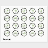 Elegant Zwart Wit Groen Damast Bruiloft Ronde Sticker (Vel)