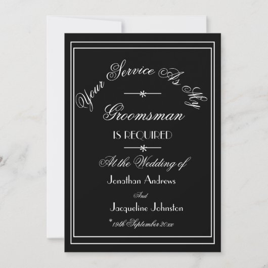 Elegant zwart-wit | Groomsman Kaart aanvragen (Voorkant)