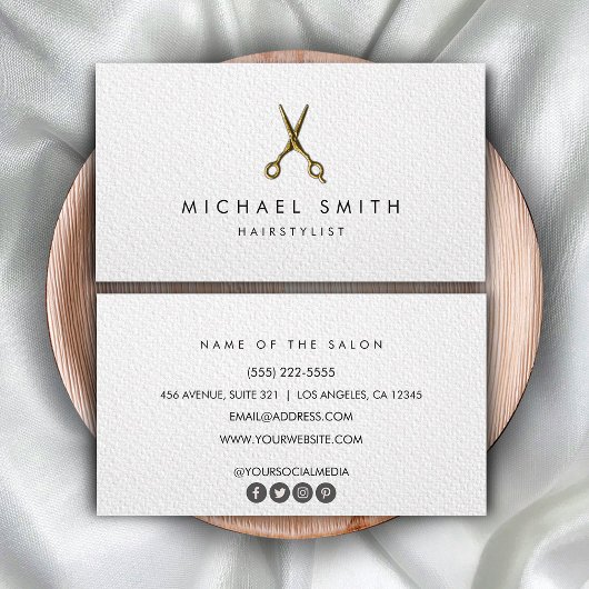 Elegant Zwart wit Haarstylist Schaar Minimalist Visitekaartje