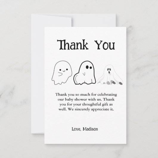 Elegant Zwart-wit Halloween baby shower Bedankkaart (Voorkant)