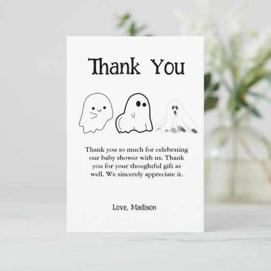 Elegant Zwart-wit Halloween baby shower Bedankkaart (Staand voorkant)
