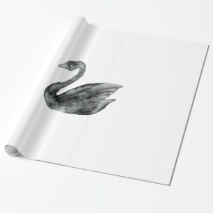 Elegant zwart-wit handbeschilderd waterverf-zwaan cadeaupapier