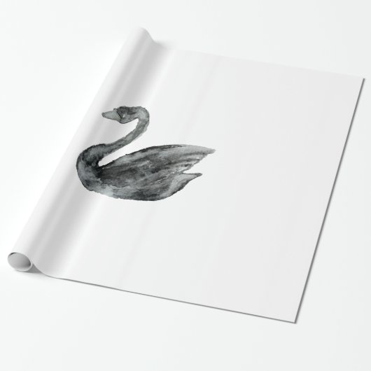 Elegant zwart-wit handbeschilderd waterverf-zwaan cadeaupapier (Uitgerold)