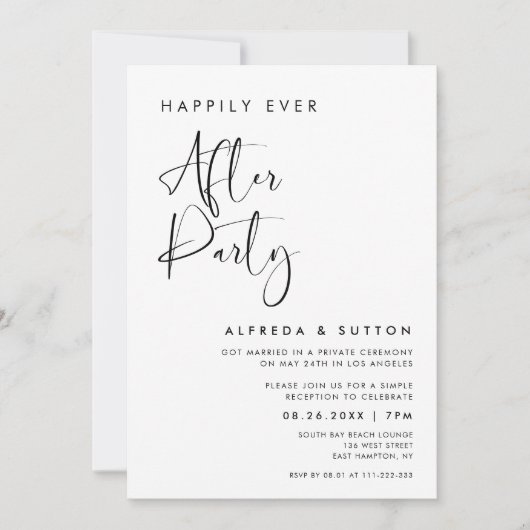 Elegant zwart-wit Happy Ever After Party Kaart (Voorkant)