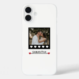 Elegant zwart-wit hart gepersonaliseerd modern iPhone 16 plus hoesje