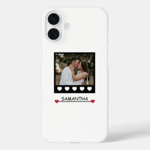 Elegant zwart-wit hart gepersonaliseerd modern iPhone 16 plus hoesje