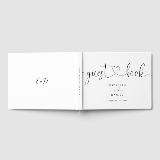 Elegant zwart-wit hart script bruiloft gastenboek (Volledig)