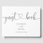 Elegant zwart-wit hart script bruiloft gastenboek (Voorkant)