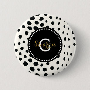 Elegant zwart wit het patroonmonogram van de ronde button 5,7 cm