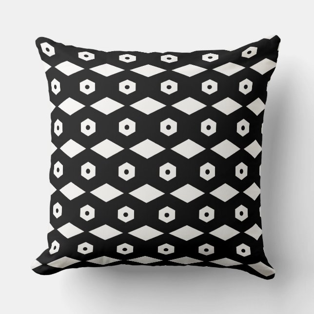 Elegant Zwart & Wit Hexagon Patroon Kussen (Voorkant)