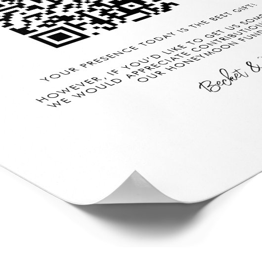 Elegant zwart-wit Honeymoon code QR Poster (Hoek)