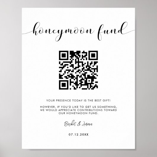 Elegant zwart-wit Honeymoon code QR Poster (Voorkant)
