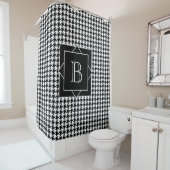 Elegant zwart-wit houndstooth monogram douchegordijn (In situ)
