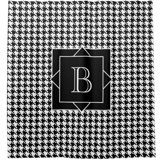 Elegant zwart-wit houndstooth monogram douchegordijn (Voorkant)