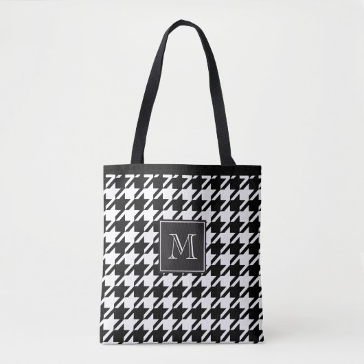 Elegant zwart-wit Houndstooth Monogram Tote Bag (Voorkant)