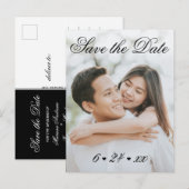 Elegant Zwart Wit Huwelijksfoto Save the Date Aankondigingskaart (Voorkant / Achterkant)