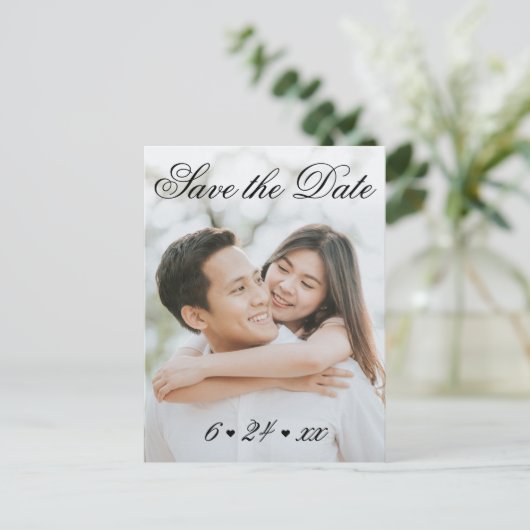 Elegant Zwart Wit Huwelijksfoto Save the Date Aankondigingskaart (Staand voorkant)