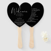 Elegant zwart-wit huwelijksprogramma Heart Handwaaier (Voorkant en achterkant)