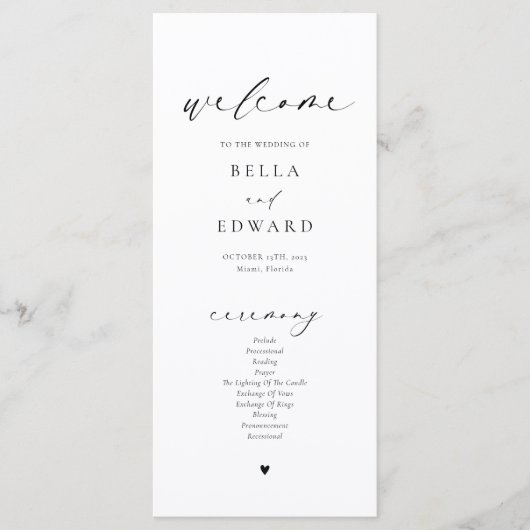 Elegant zwart-wit huwelijksprogramma menu (Voorkant)