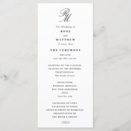 Elegant zwart-wit huwelijksprogramma programmakaart