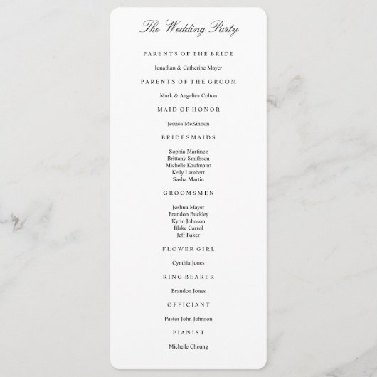 Elegant Zwart & Wit Huwelijksprogramma Sjabloon (Achterkant)