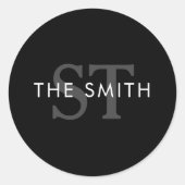 Elegant zwart-wit Initiaal Monogram Custom Ronde Sticker (Voorkant)