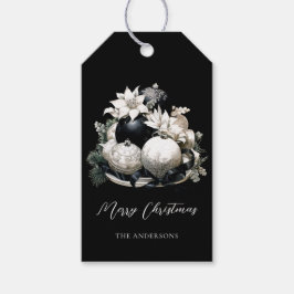 Elegant zwart-wit ivoor Kerstversiering Cadeaulabel