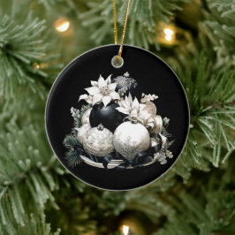 Elegant zwart-wit ivoor Kerstversiering Keramisch Ornament