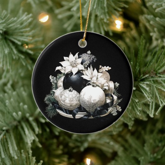 Elegant zwart-wit ivoor Kerstversiering Keramisch Ornament (Boom)