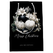 Elegant zwart-wit ivoor Kerstversiering Medium Cadeauzakje (Voorkant)