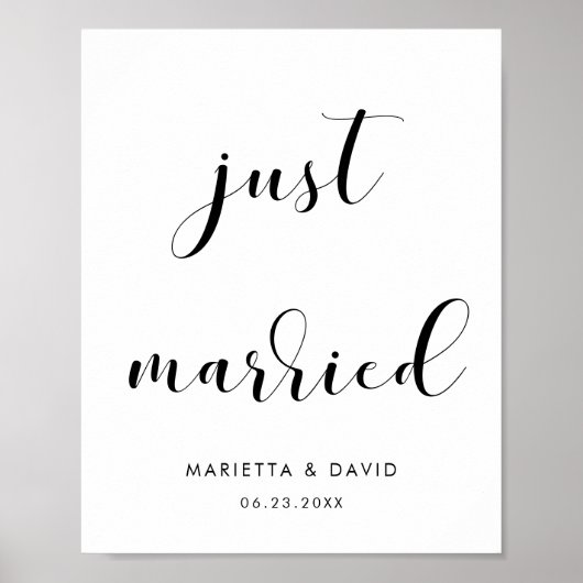 Elegant zwart-wit 'Just married' trouwbord Poster (Voorkant)