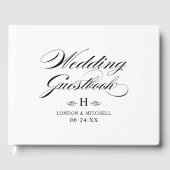 Elegant Zwart Wit Kalligrafie Bruiloft Monogram Gastenboek (Voorkant)