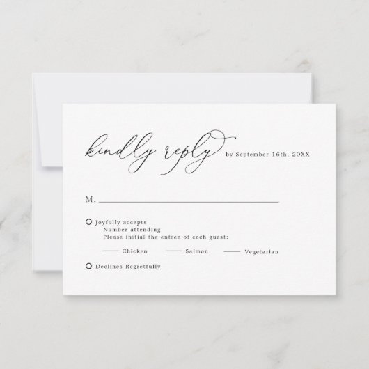 Elegant Zwart Wit Kalligrafie Bruiloft RSVP Kaart (Voorkant)