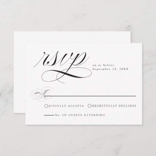 Elegant Zwart Wit Kalligrafie Bruiloft RSVP Kaart (Voorkant / Achterkant)