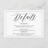 Elegant Zwart wit kalligrafie details bruiloft Informatiekaartje (Voorkant)