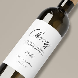 Elegant zwart-wit kalligrafie-huwelijk wijn etiket